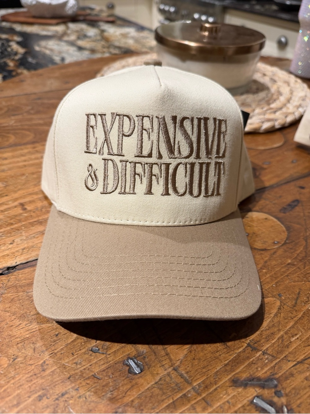 EXPENSIVE & DIFFICULT TAN TRUCKER HAT
